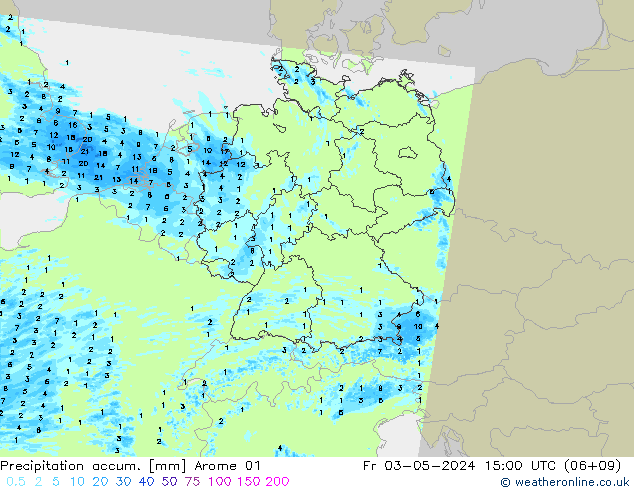 Precipitación acum. Arome 01 vie 03.05.2024 15 UTC