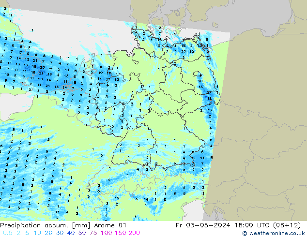 Precipitation accum. Arome 01 pt. 03.05.2024 18 UTC