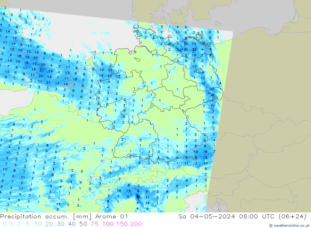 Precipitation accum. Arome 01 Sa 04.05.2024 06 UTC