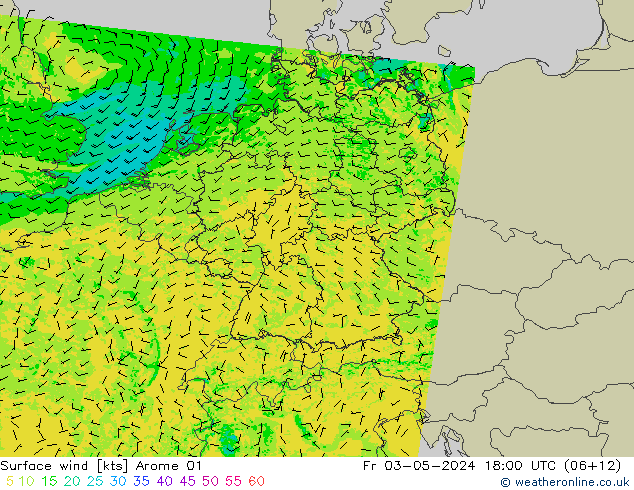 Surface wind Arome 01 Fr 03.05.2024 18 UTC