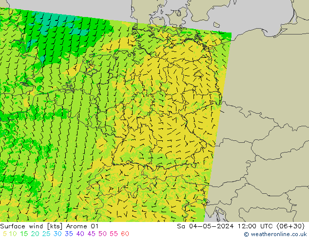 Vento 10 m Arome 01 Sáb 04.05.2024 12 UTC