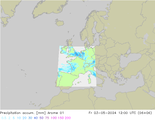 Totale neerslag Arome 01 vr 03.05.2024 12 UTC