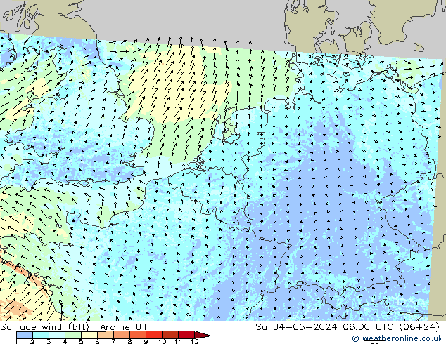 Surface wind (bft) Arome 01 Sa 04.05.2024 06 UTC