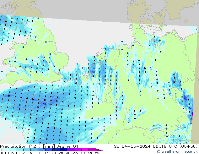 Precipitação (12h) Arome 01 Sáb 04.05.2024 18 UTC