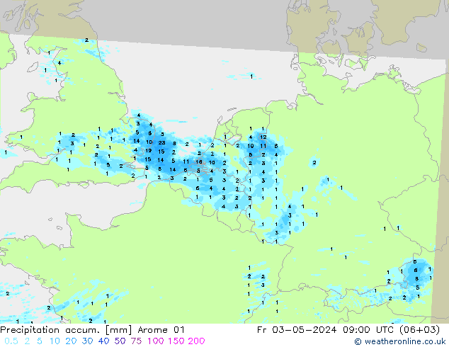 Precipitation accum. Arome 01 Sex 03.05.2024 09 UTC