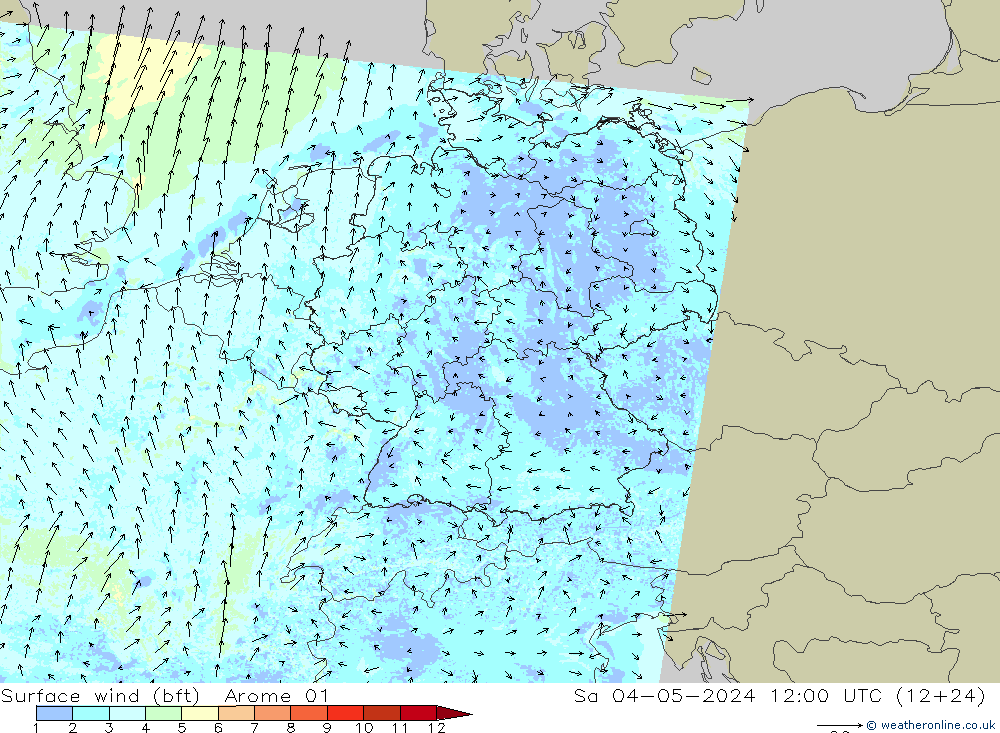 Rüzgar 10 m (bft) Arome 01 Cts 04.05.2024 12 UTC