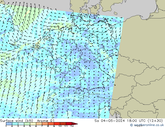 Rüzgar 10 m (bft) Arome 01 Cts 04.05.2024 18 UTC