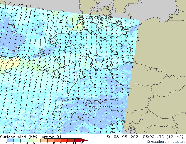  10 m (bft) Arome 01  05.05.2024 06 UTC
