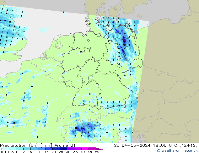 Précipitation (6h) Arome 01 sam 04.05.2024 00 UTC