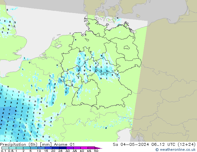 Précipitation (6h) Arome 01 sam 04.05.2024 12 UTC