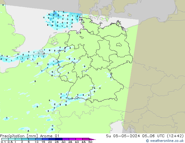 Srážky Arome 01 Ne 05.05.2024 06 UTC