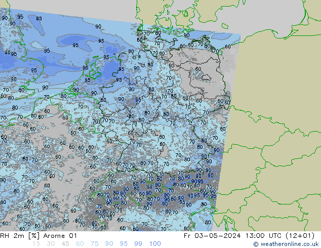 RH 2m Arome 01 Fr 03.05.2024 13 UTC