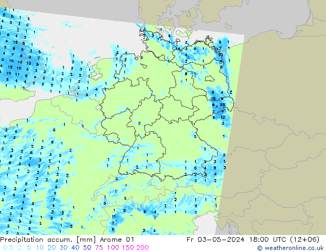 Totale neerslag Arome 01 vr 03.05.2024 18 UTC