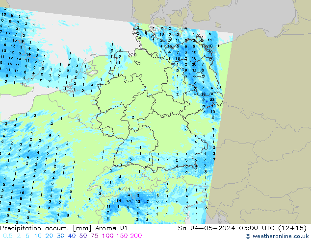 Precipitation accum. Arome 01 Sa 04.05.2024 03 UTC