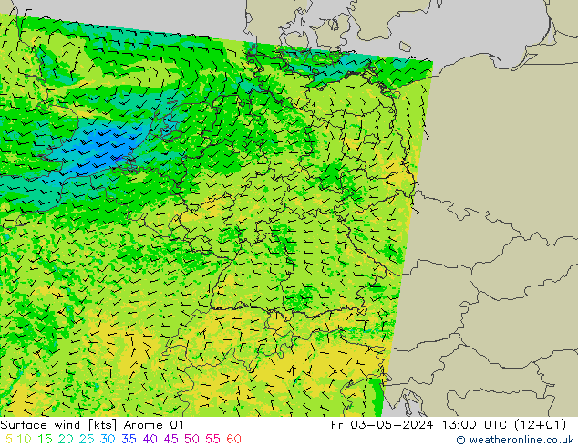 Surface wind Arome 01 Fr 03.05.2024 13 UTC