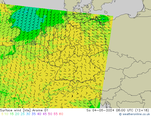 Wind 10 m Arome 01 za 04.05.2024 06 UTC