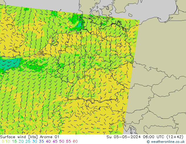 Surface wind Arome 01 Su 05.05.2024 06 UTC