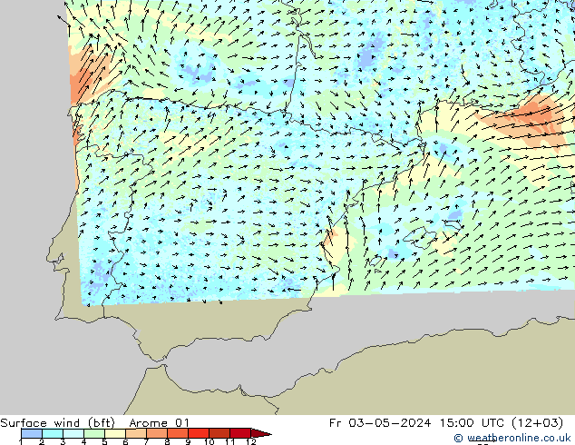  10 m (bft) Arome 01  03.05.2024 15 UTC