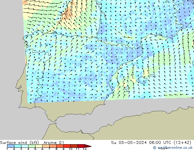 Surface wind (bft) Arome 01 Su 05.05.2024 06 UTC