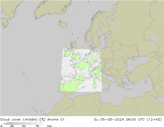 Cloud cover (middle) Arome 01 Su 05.05.2024 06 UTC