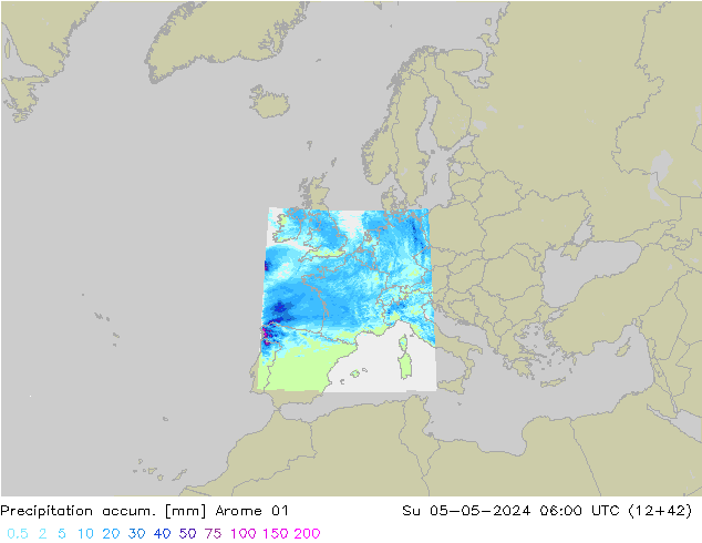 Precipitation accum. Arome 01 Su 05.05.2024 06 UTC