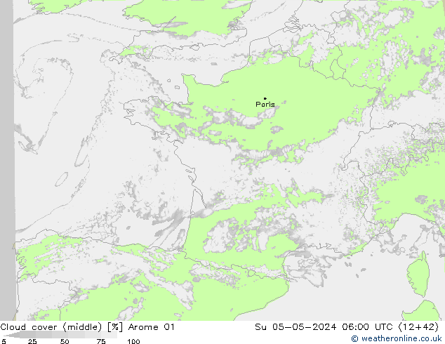 Cloud cover (middle) Arome 01 Su 05.05.2024 06 UTC