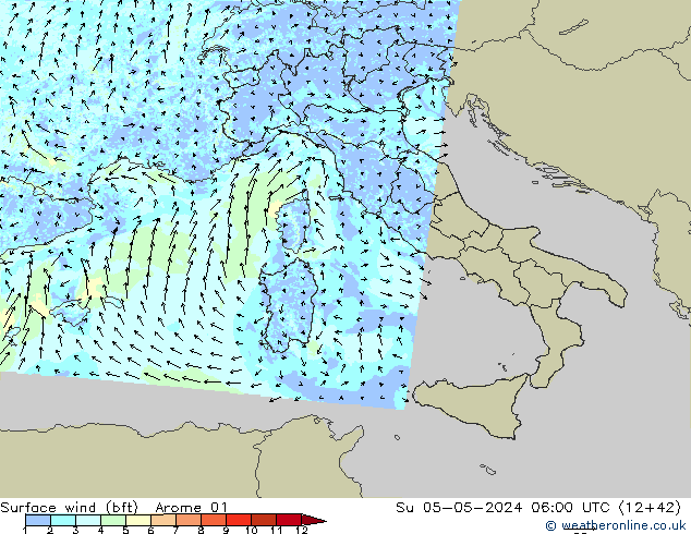 Surface wind (bft) Arome 01 Ne 05.05.2024 06 UTC