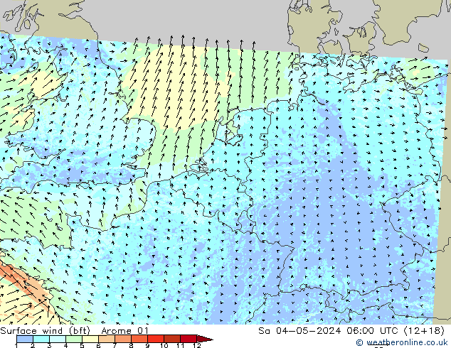  10 m (bft) Arome 01  04.05.2024 06 UTC
