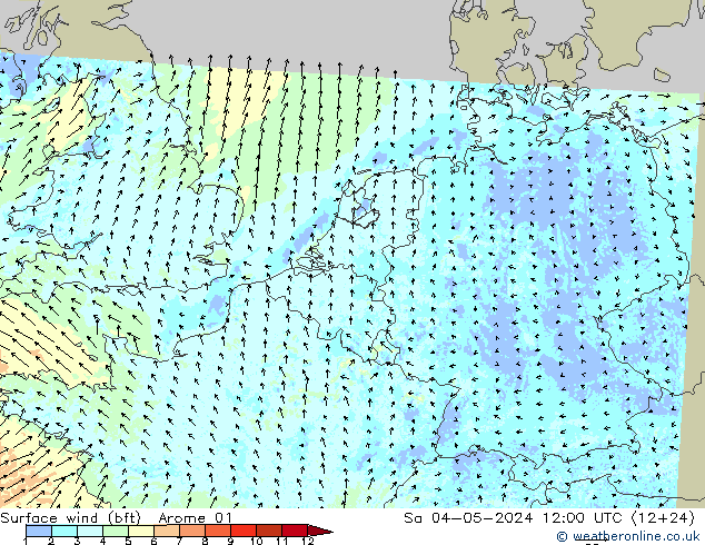 Surface wind (bft) Arome 01 So 04.05.2024 12 UTC