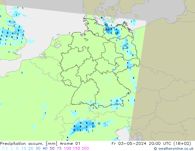 Precipitation accum. Arome 01 ven 03.05.2024 20 UTC