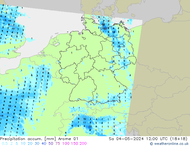 Precipitation accum. Arome 01 Sáb 04.05.2024 12 UTC