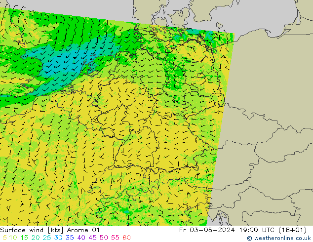 风 10 米 Arome 01 星期五 03.05.2024 19 UTC