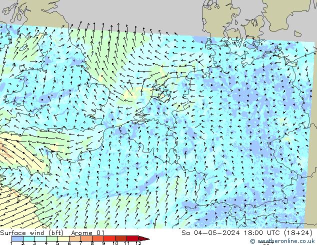Surface wind (bft) Arome 01 Sa 04.05.2024 18 UTC