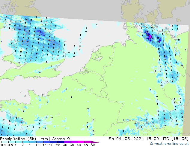 Precipitation (6h) Arome 01 Sa 04.05.2024 00 UTC