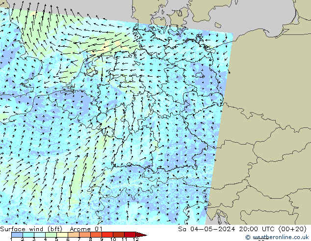 Surface wind (bft) Arome 01 Sa 04.05.2024 20 UTC