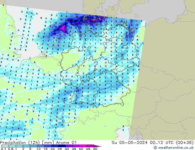 Precipitação (12h) Arome 01 Dom 05.05.2024 12 UTC
