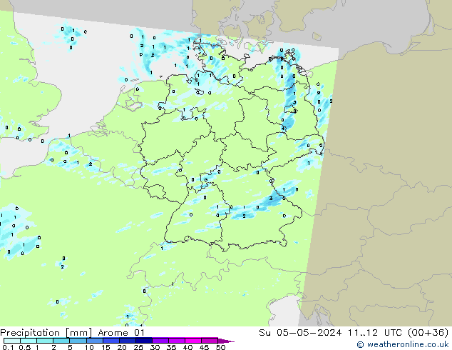 Neerslag Arome 01 zo 05.05.2024 12 UTC