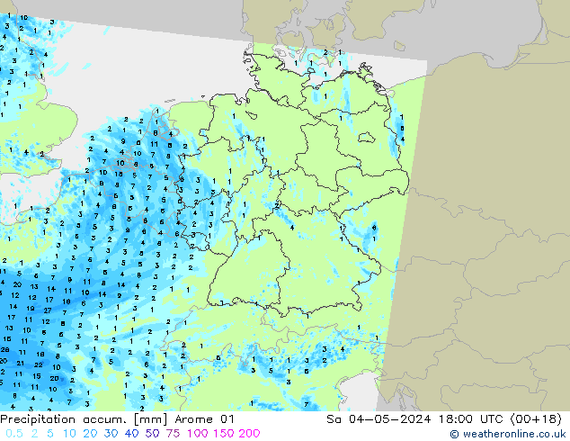 Precipitation accum. Arome 01 sab 04.05.2024 18 UTC