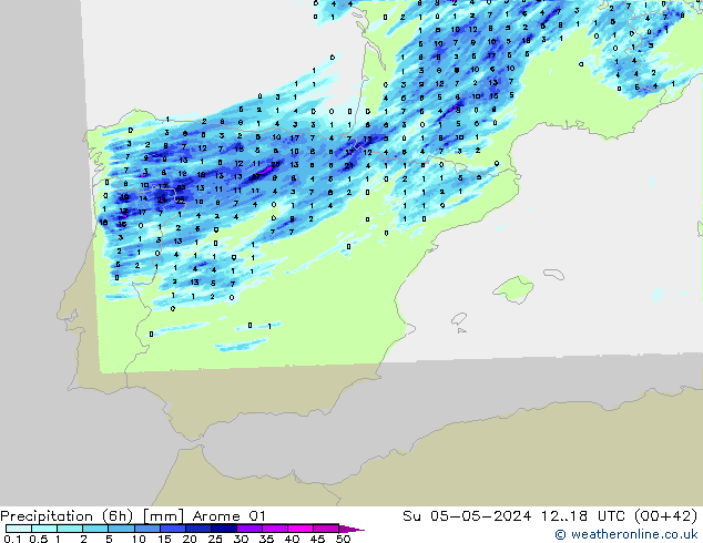 Precipitação (6h) Arome 01 Dom 05.05.2024 18 UTC