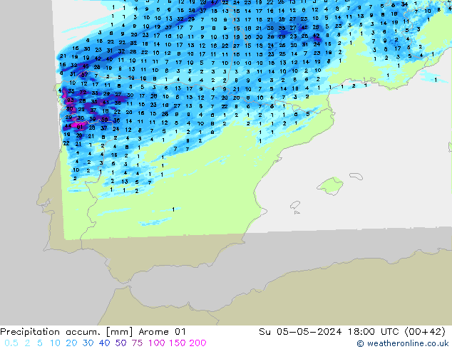 Precipitation accum. Arome 01  05.05.2024 18 UTC