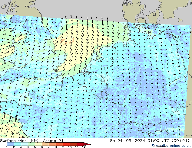 Surface wind (bft) Arome 01 So 04.05.2024 01 UTC