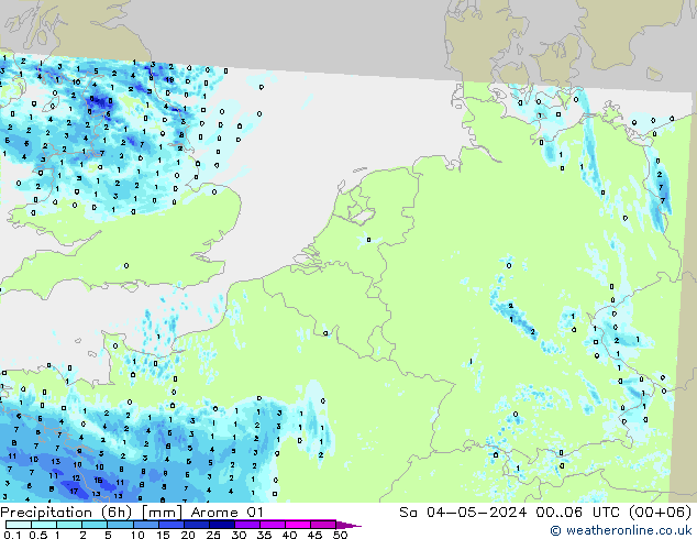 Yağış (6h) Arome 01 Cts 04.05.2024 06 UTC