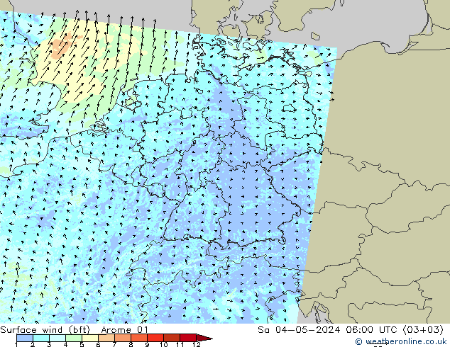 Surface wind (bft) Arome 01 Sa 04.05.2024 06 UTC