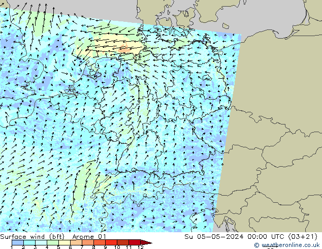Surface wind (bft) Arome 01 Ne 05.05.2024 00 UTC