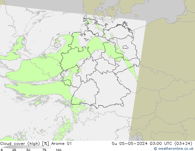 Bewolking (Hoog) Arome 01 zo 05.05.2024 03 UTC