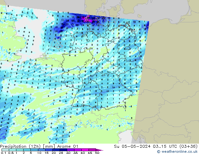 Precipitation (12h) Arome 01 Ne 05.05.2024 15 UTC