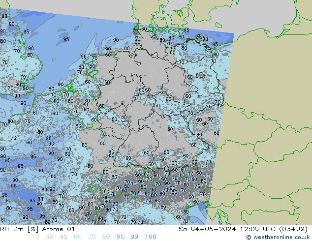 Humidité rel. 2m Arome 01 sam 04.05.2024 12 UTC