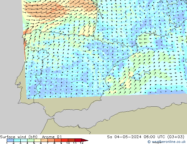 Surface wind (bft) Arome 01 Sa 04.05.2024 06 UTC