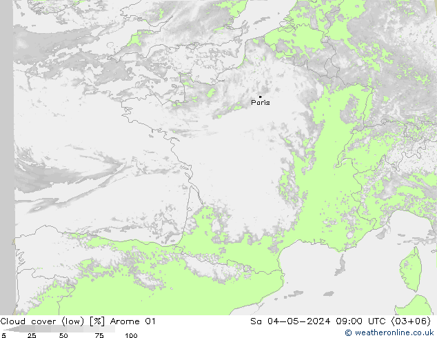Nuages (bas) Arome 01 sam 04.05.2024 09 UTC