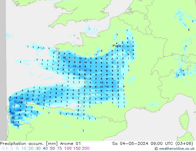 Toplam Yağış Arome 01 Cts 04.05.2024 09 UTC